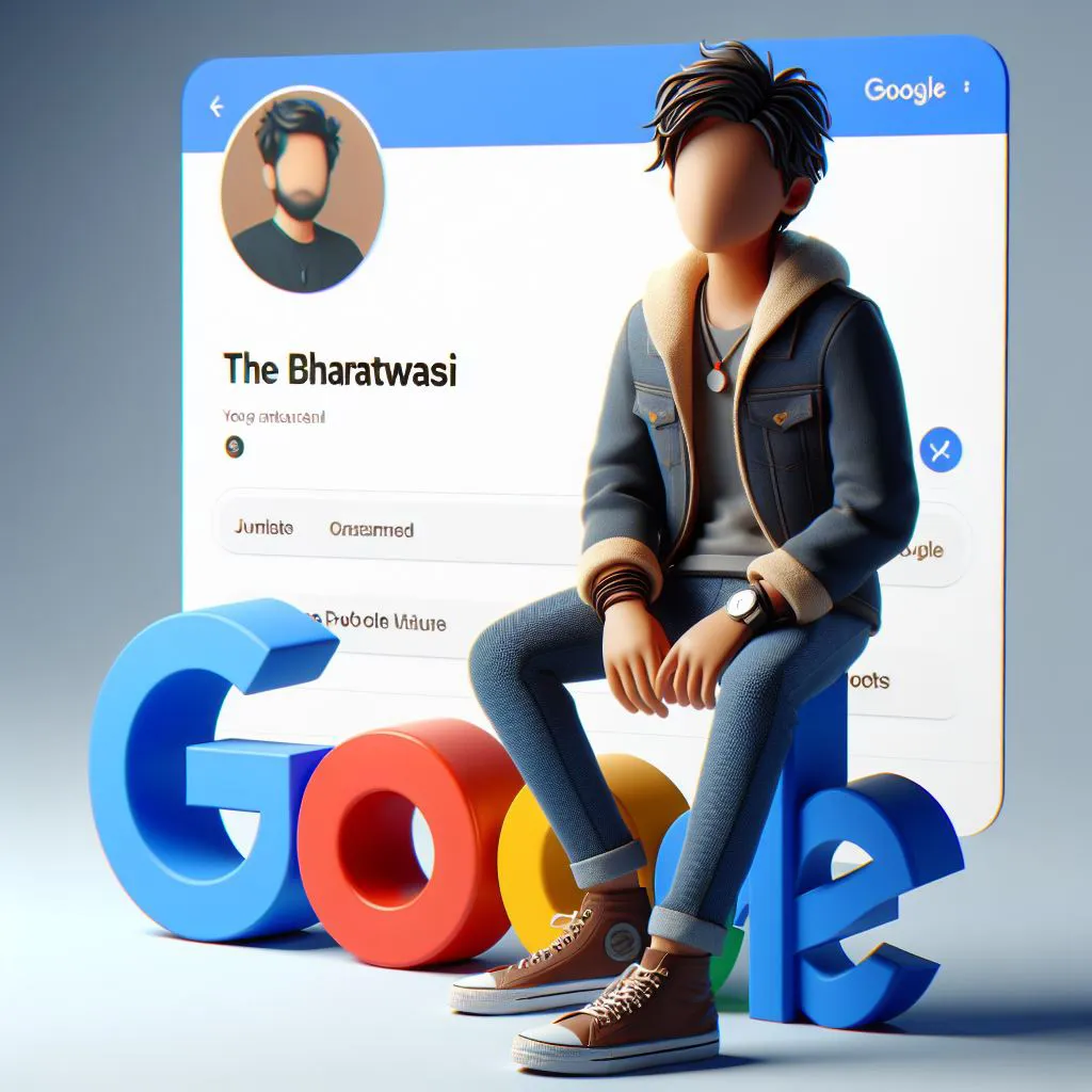 3D illustrative character sitting on Google Logo