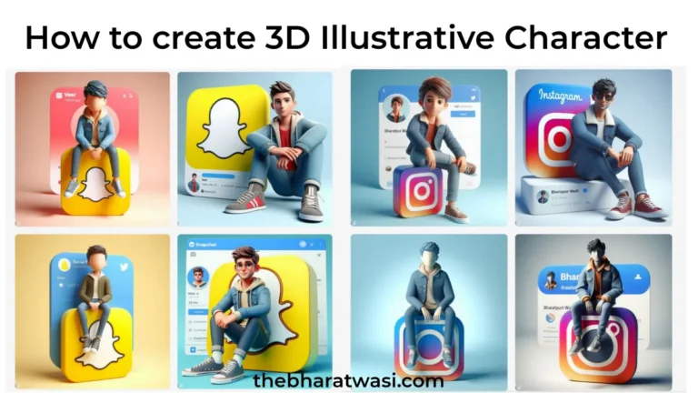How to create a 3D illustrative character sitting on social media logo trending AI image generation