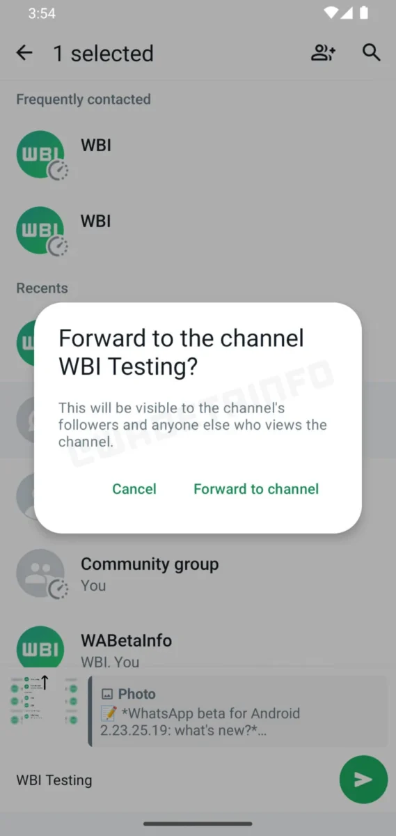 whatsapp message forwarding feature to channels